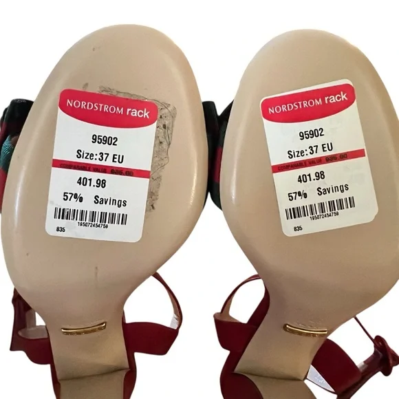 Authentic Red Gucci Web Silk Flower Bow Mid Sandals Size 37;new with tags - Picture 8 of 9